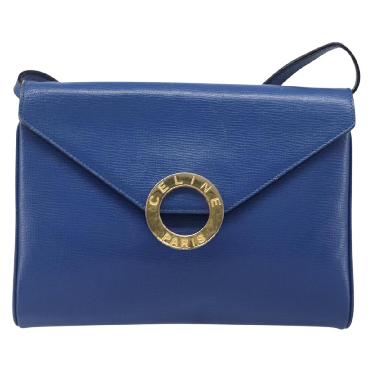 CELINE Circle Shoulder Bag Leather Blue Gold Auth 202918A