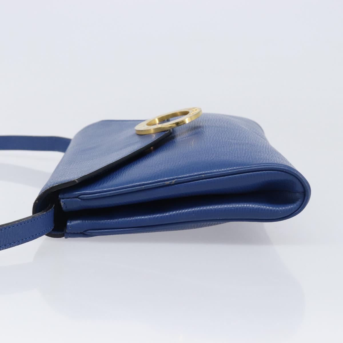 CELINE Circle Shoulder Bag Leather Blue Gold Auth 202918A