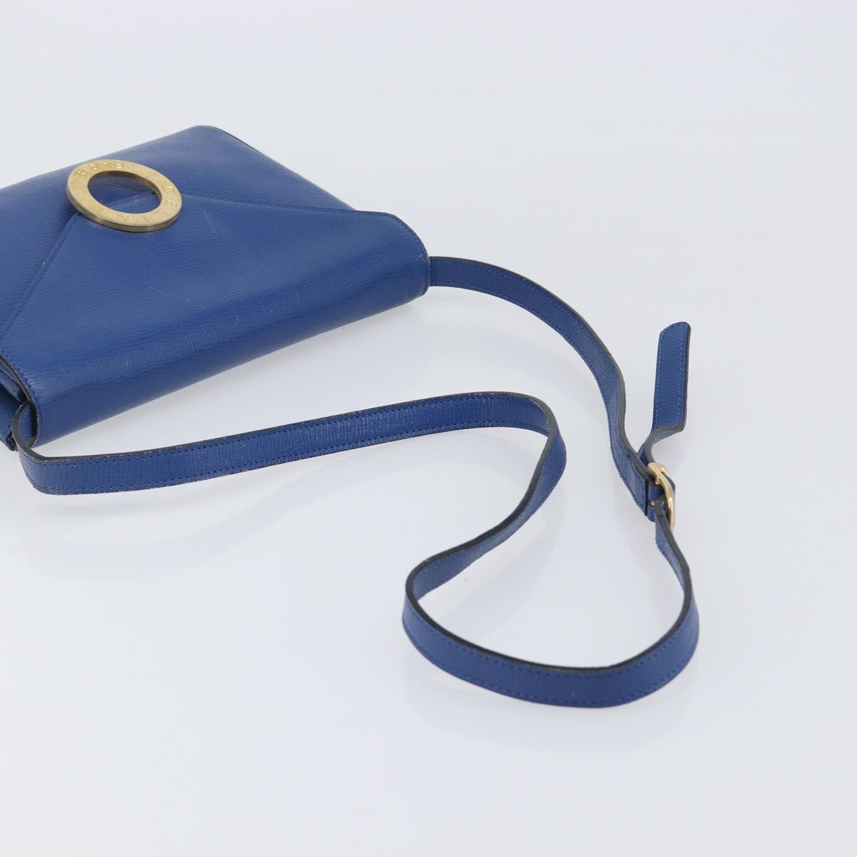 CELINE Circle Shoulder Bag Leather Blue Gold Auth 202918A
