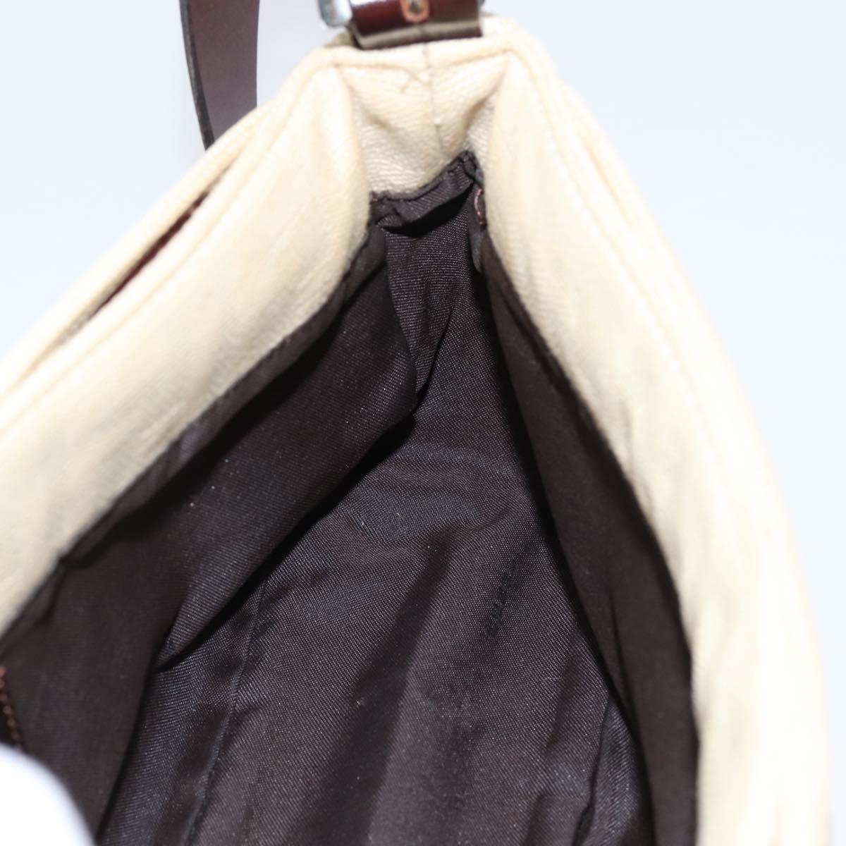 FENDI Zucca Canvas Mamma Baguette Shoulder Bag Beige Silver Auth 202919V