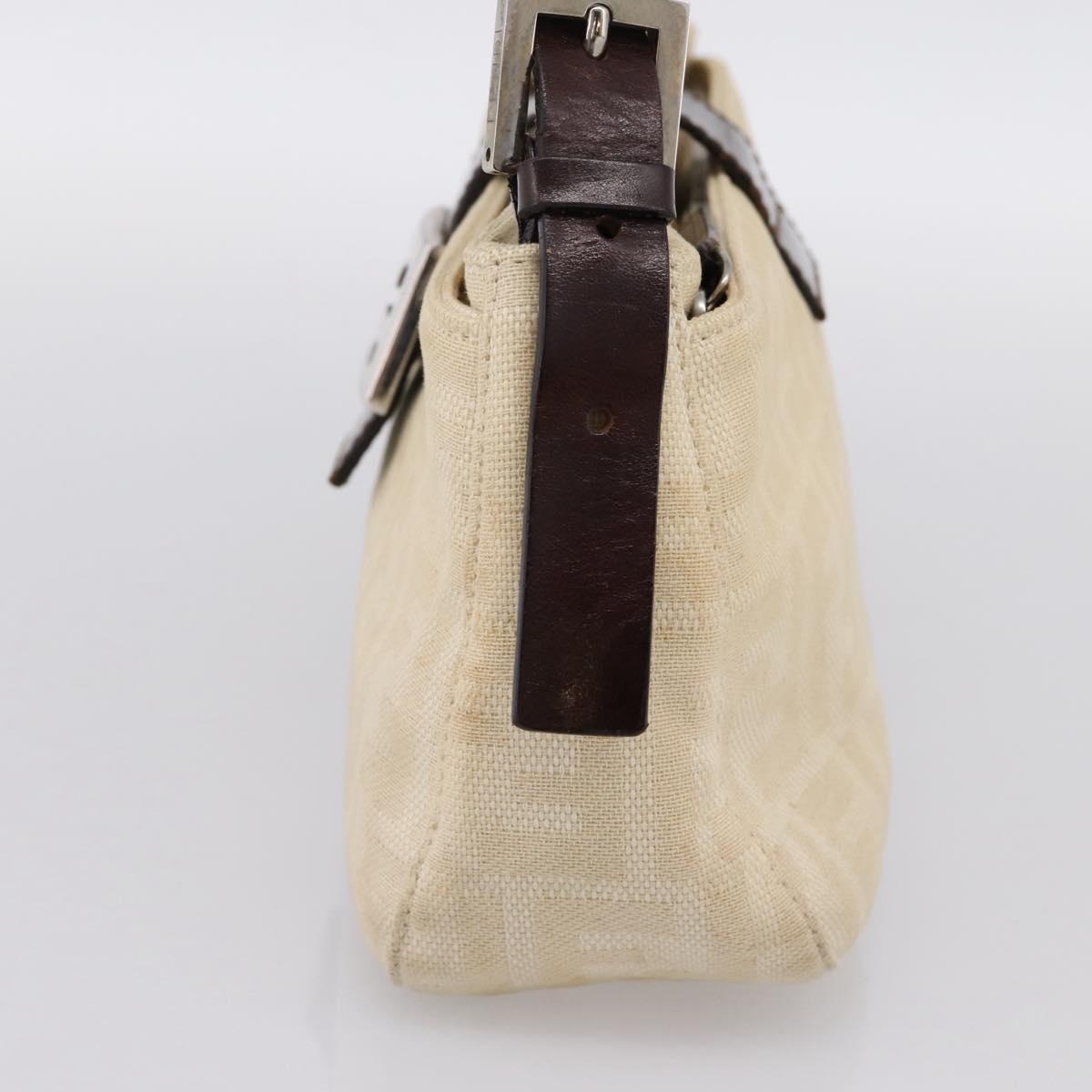 FENDI Zucca Canvas Mamma Baguette Shoulder Bag Beige Silver Auth 202919V