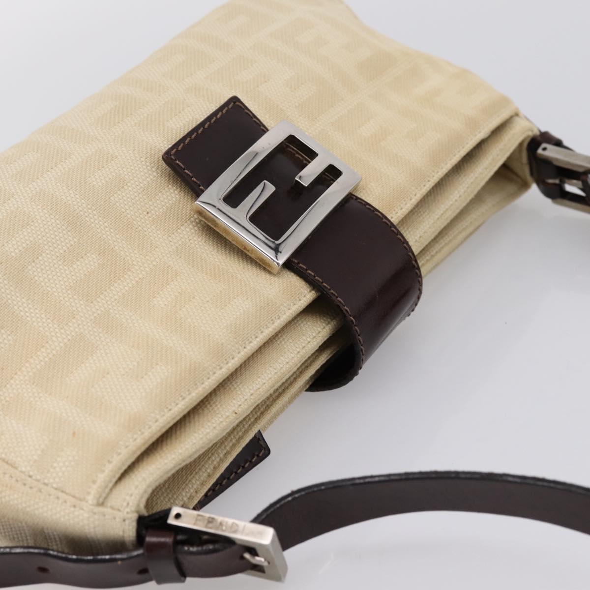 FENDI Zucca Canvas Mamma Baguette Shoulder Bag Beige Silver Auth 202919V