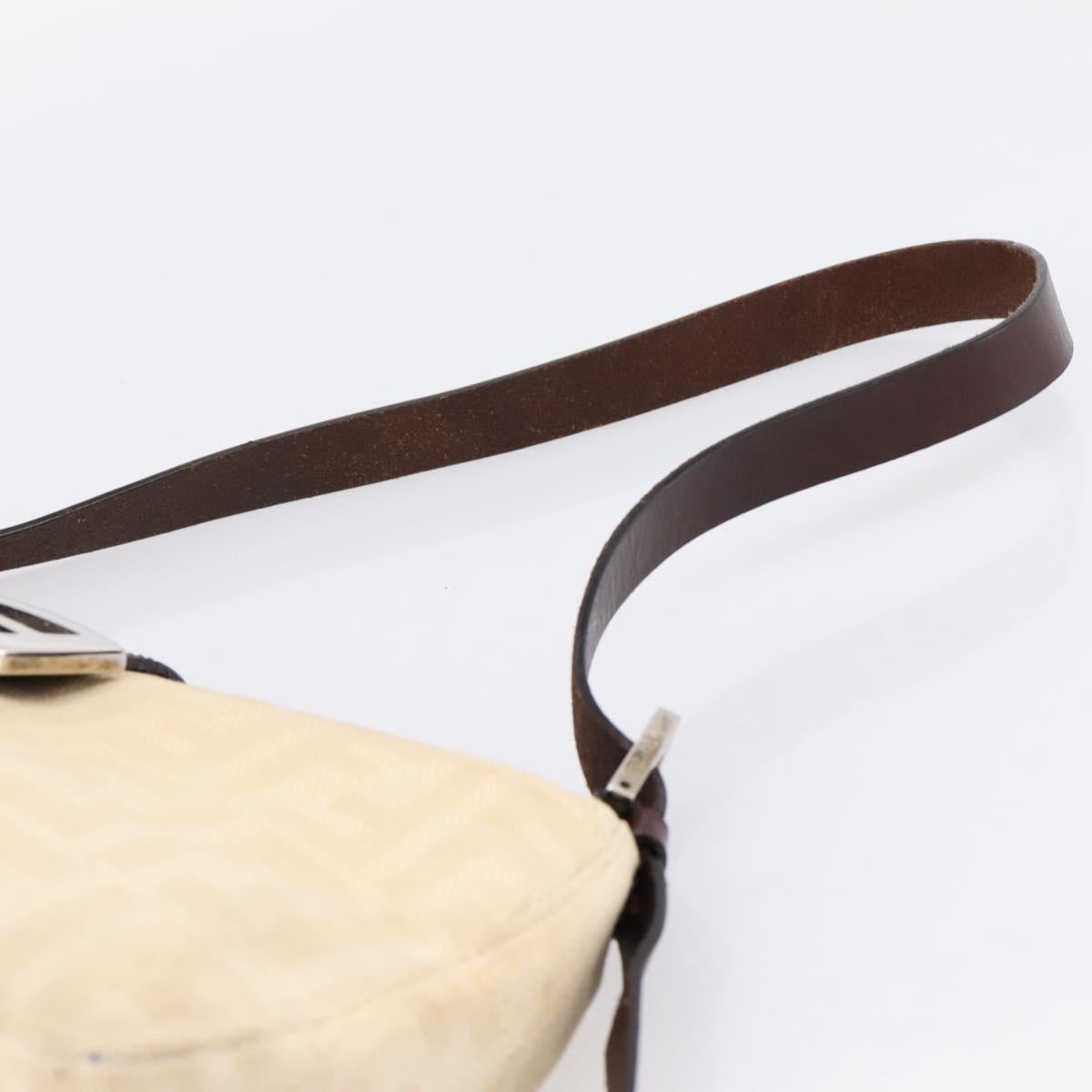 FENDI Zucca Canvas Mamma Baguette Shoulder Bag Beige Silver Auth 202919V