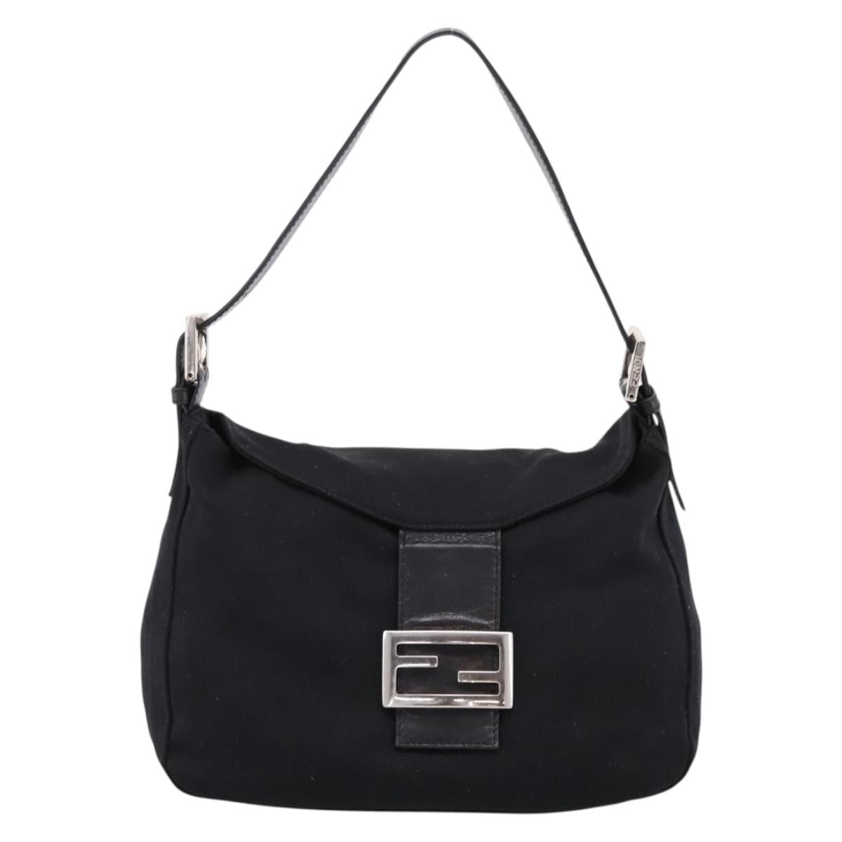 FENDI Mamma Baguette Shoulder Bag Cotton jersey Black Silver Auth 202920