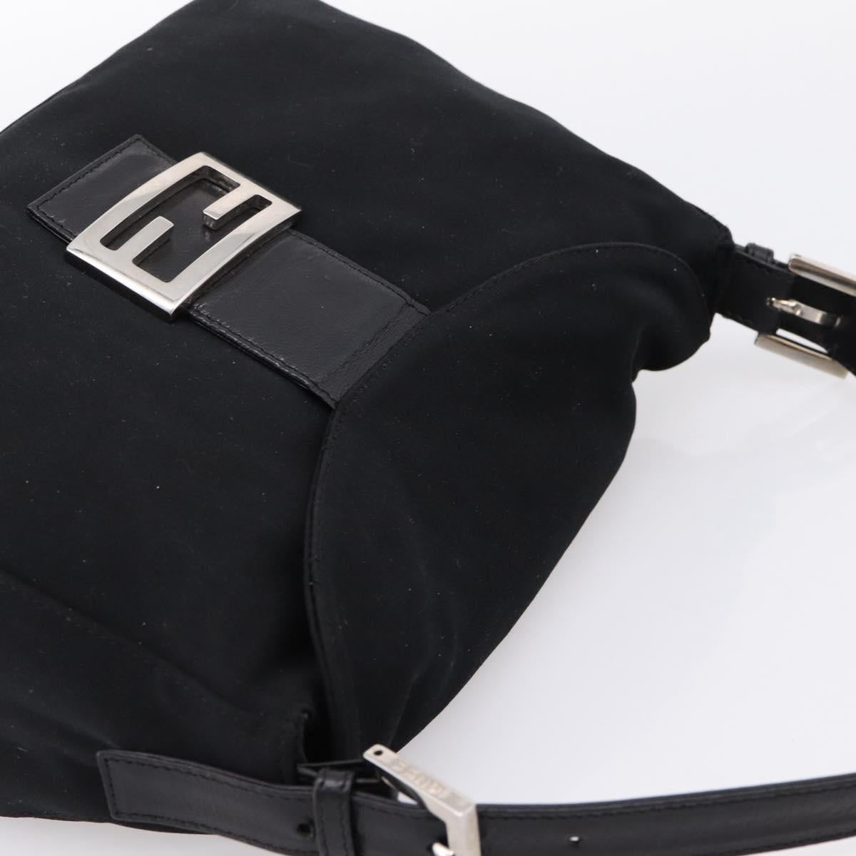 FENDI Mamma Baguette Shoulder Bag Cotton jersey Black Silver Auth 202920