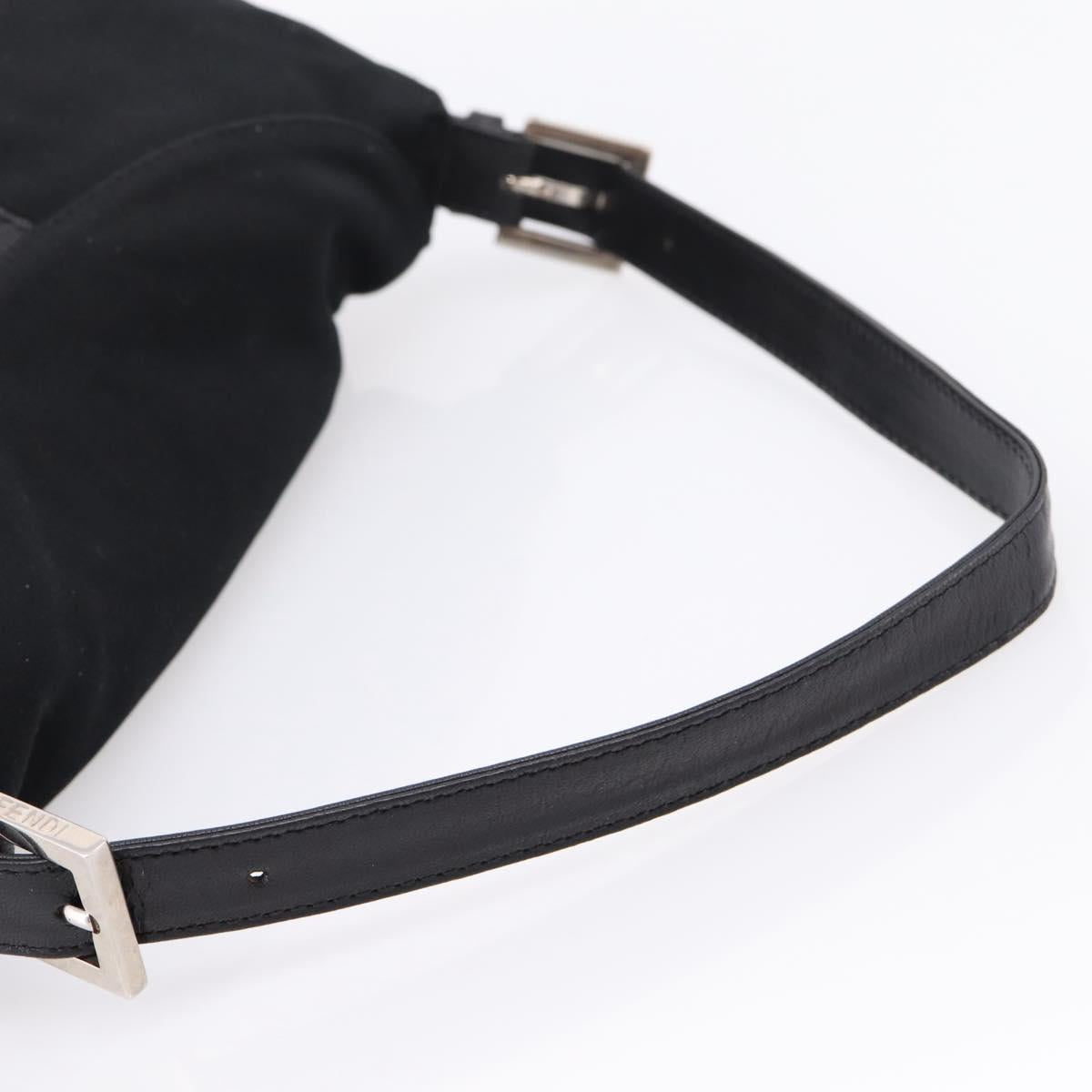 FENDI Mamma Baguette Shoulder Bag Cotton jersey Black Silver Auth 202920