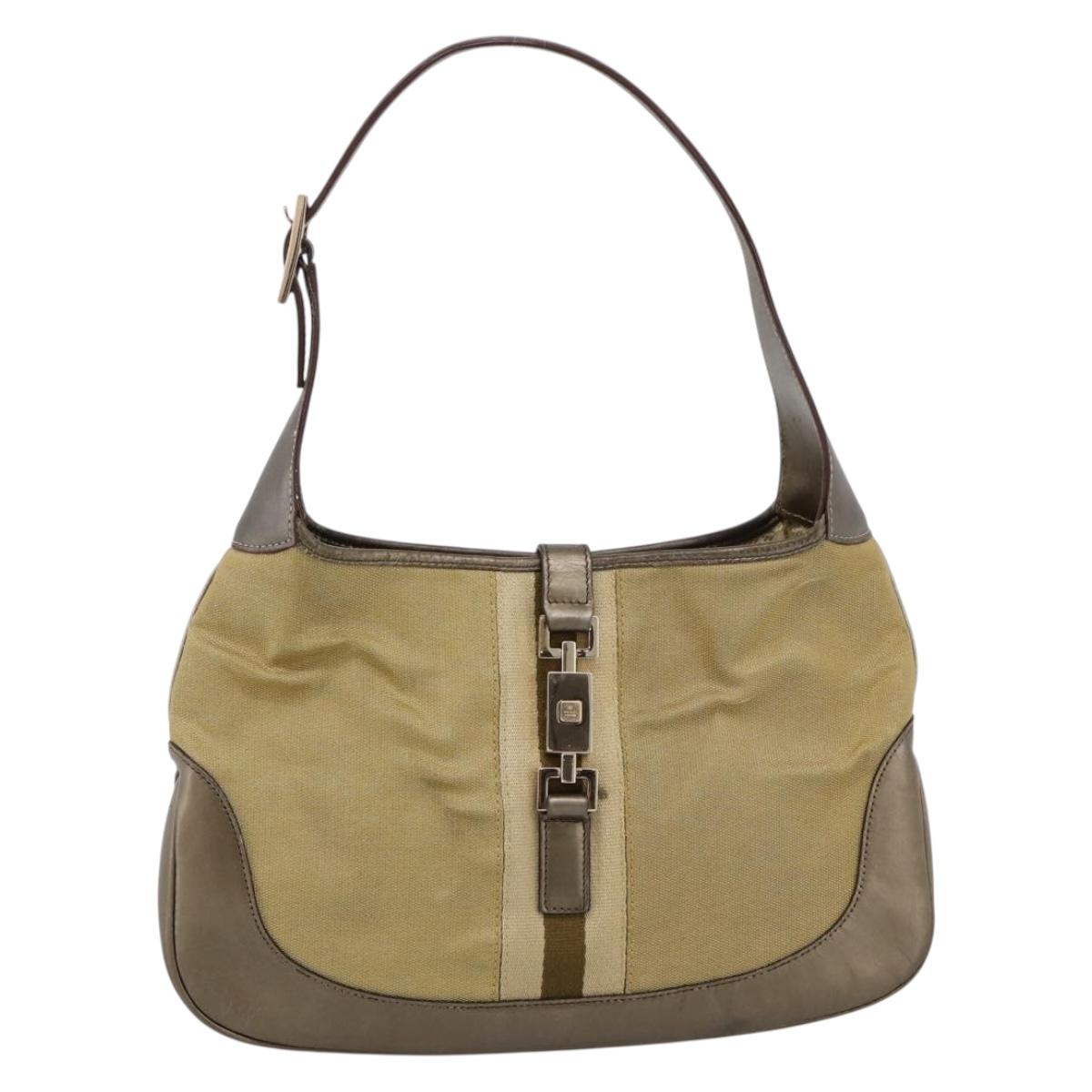 GUCCI Jackie Sherry Line Shoulder Bag Canvas Beige Gold 001 3306 Auth 202921A