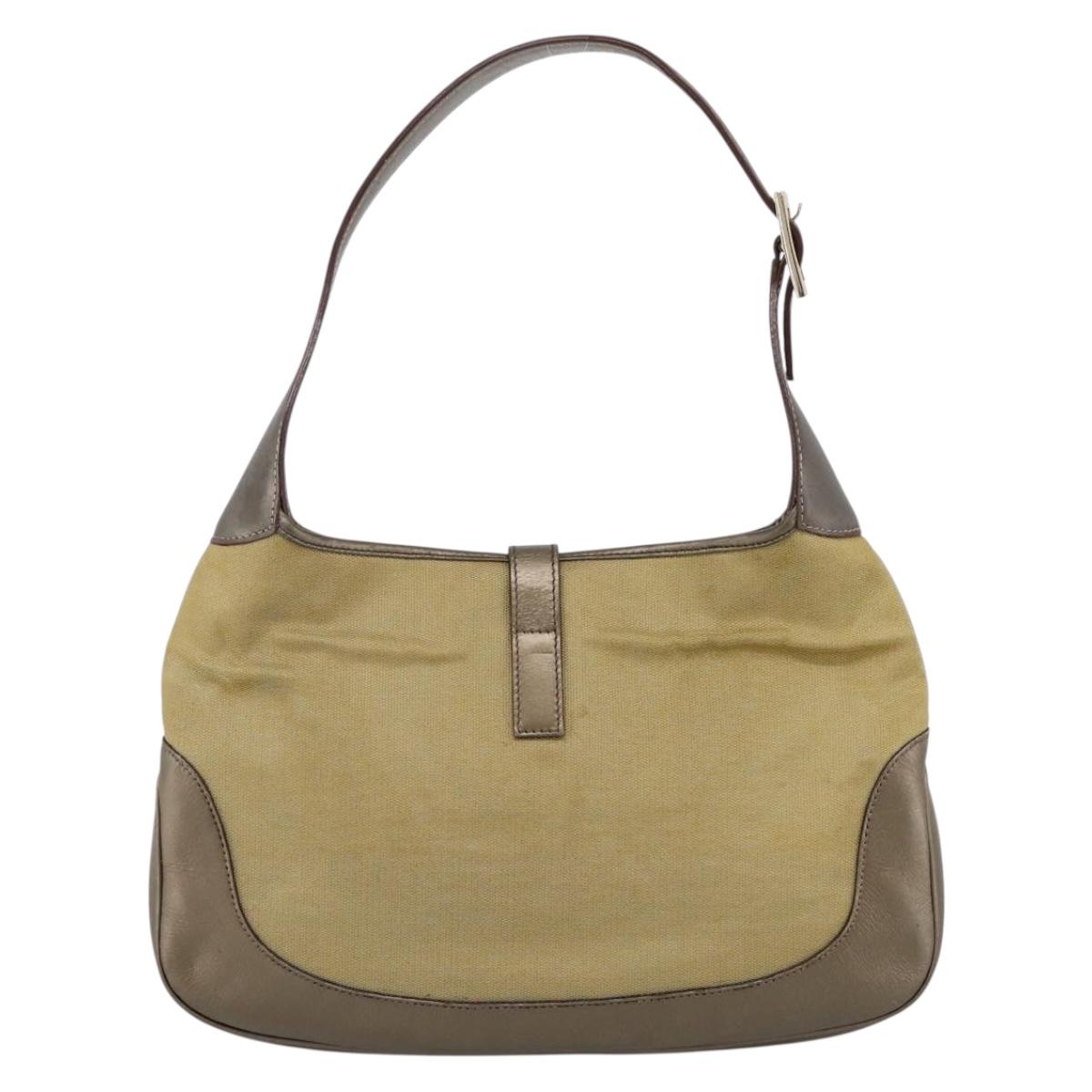 GUCCI Jackie Sherry Line Shoulder Bag Canvas Beige Gold 001 3306 Auth 202921A