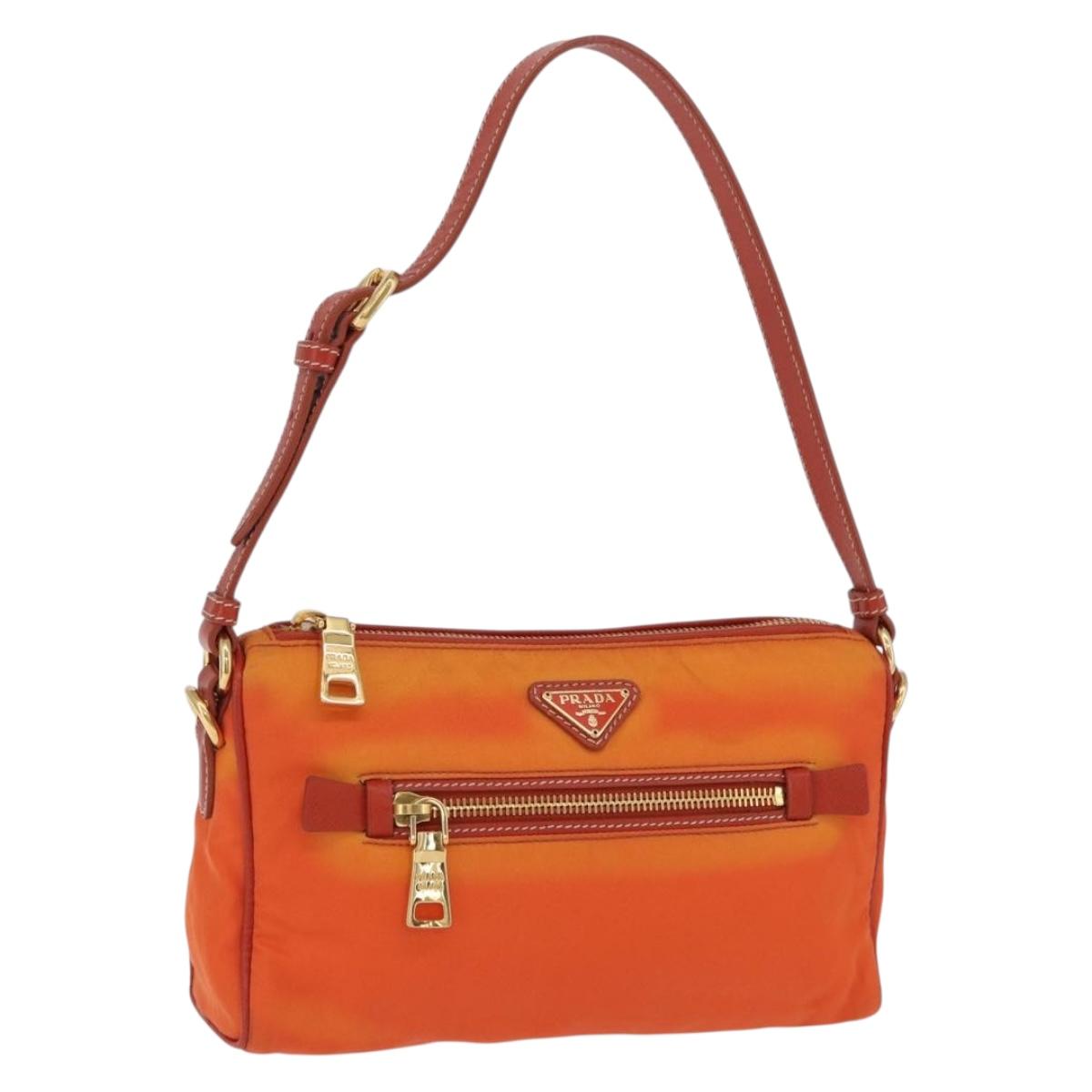 PRADA Shoulder Bag Nylon Orange Gold Auth 202922A