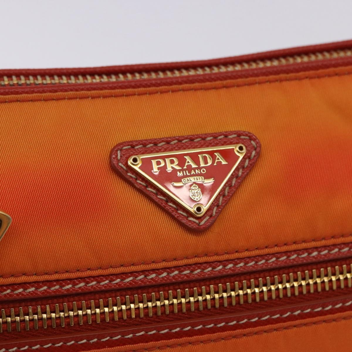PRADA Shoulder Bag Nylon Orange Gold Auth 202922A