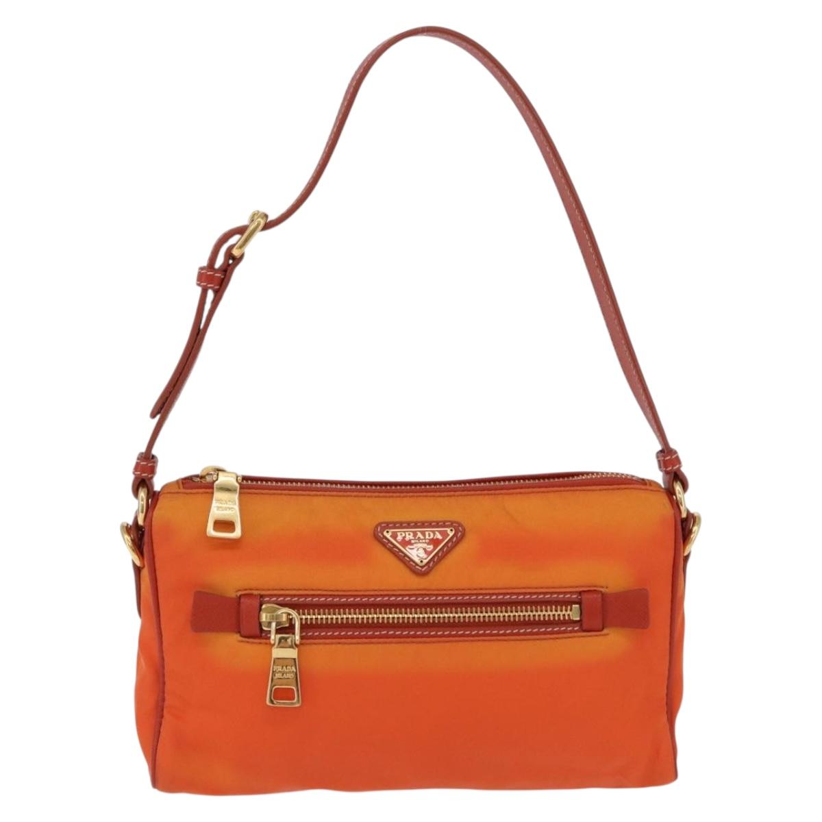 PRADA Shoulder Bag Nylon Orange Gold Auth 202922A