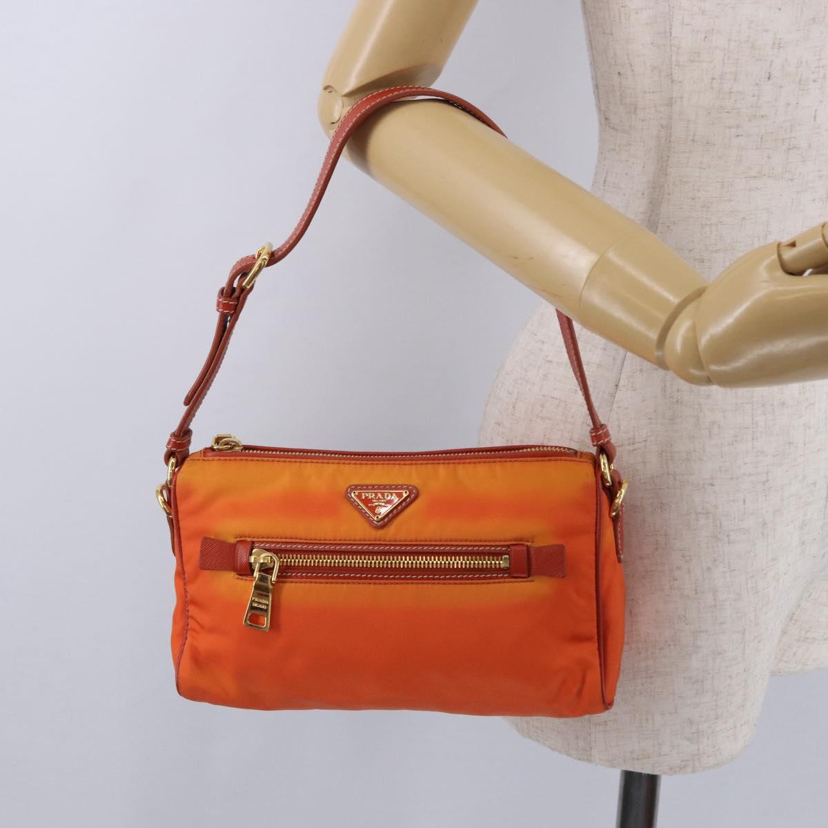 PRADA Shoulder Bag Nylon Orange Gold Auth 202922A