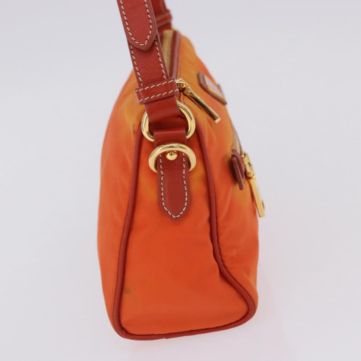 PRADA Shoulder Bag Nylon Orange Gold Auth 202922A