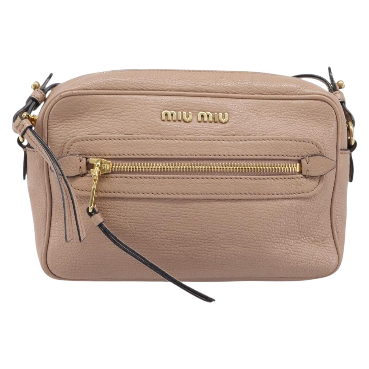 Miu Miu Shoulder Bag Leather Beige Gold Auth 202924A