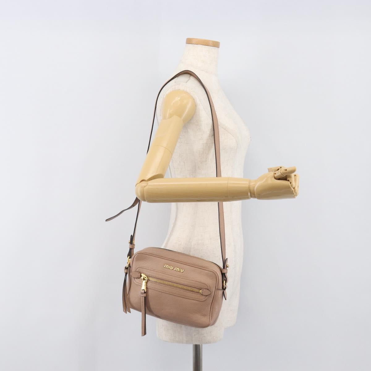Miu Miu Shoulder Bag Leather Beige Gold Auth 202924A