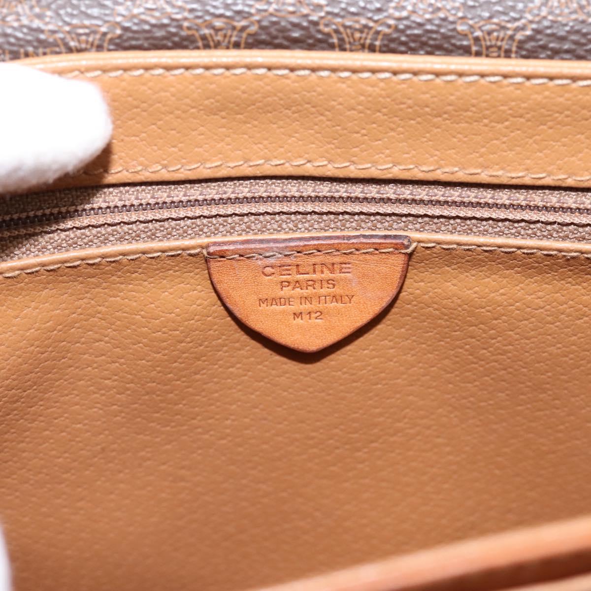 CELINE Macadam Canvas Circle Shoulder Bag PVC Leather Brown Gold Auth 202926