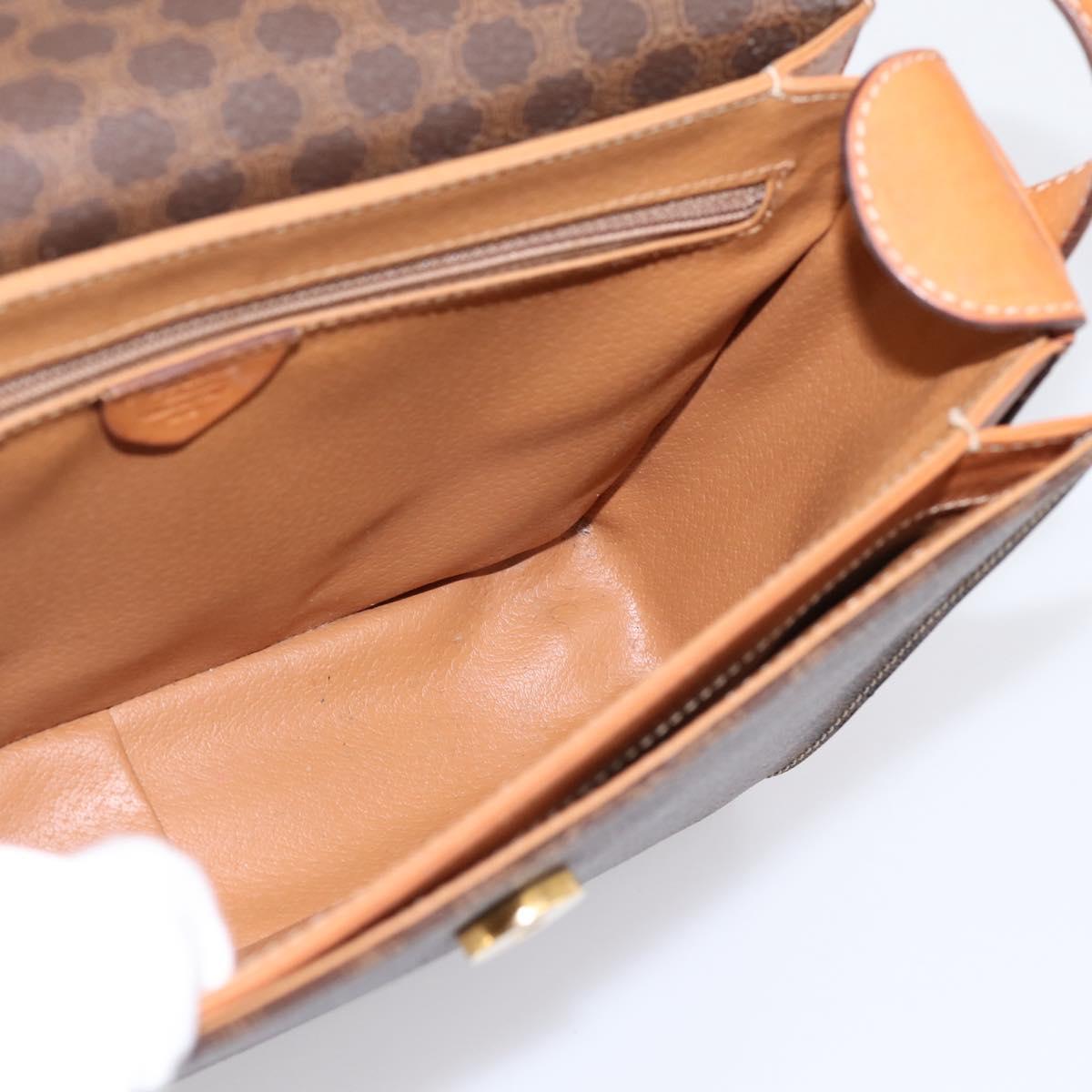CELINE Macadam Canvas Circle Shoulder Bag PVC Leather Brown Gold Auth 202926