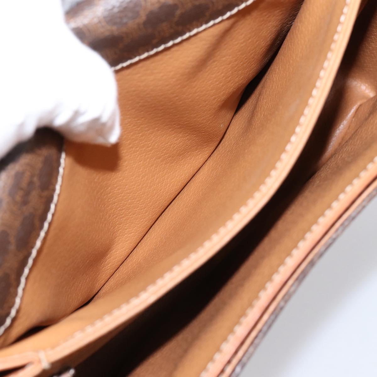CELINE Macadam Canvas Circle Shoulder Bag PVC Leather Brown Gold Auth 202926