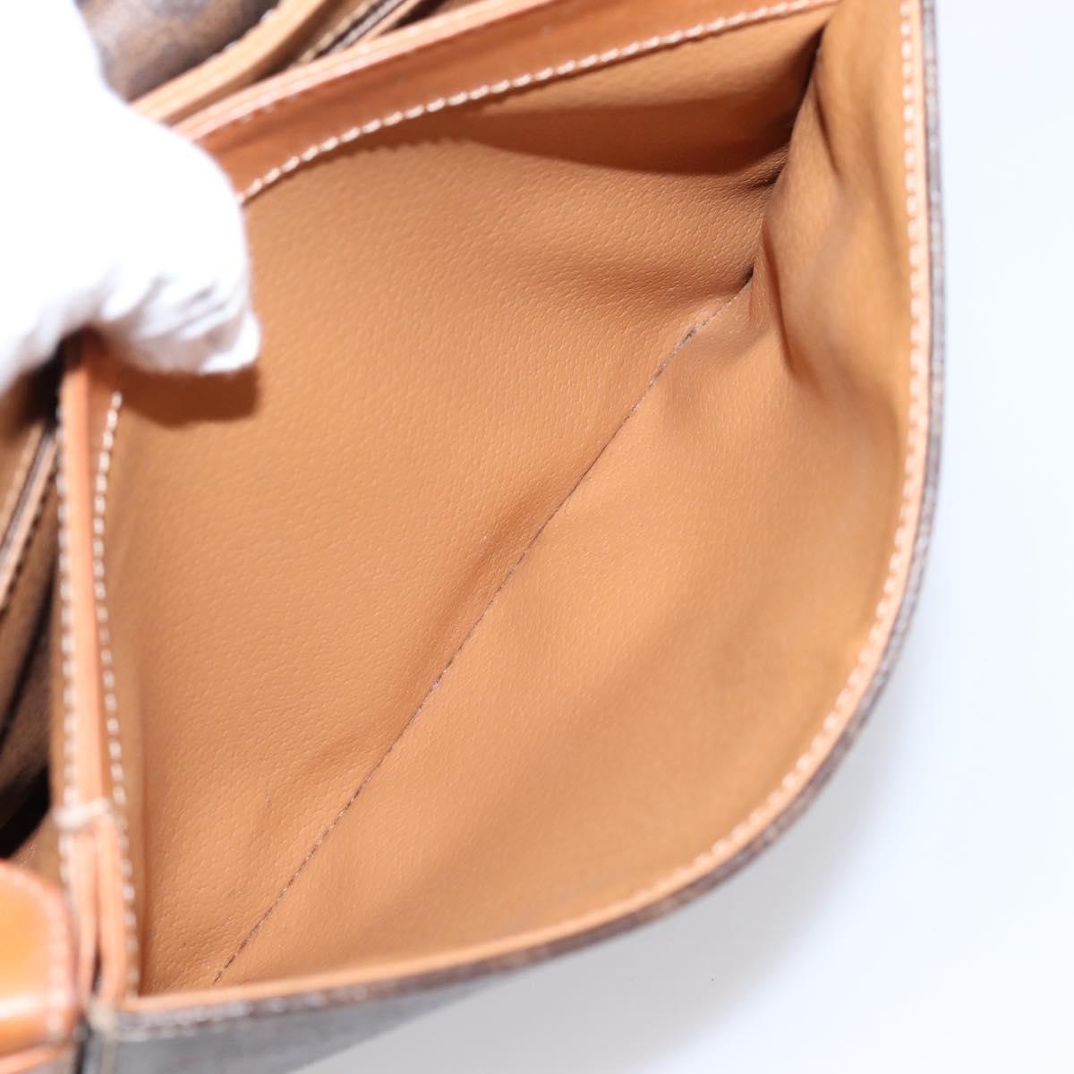 CELINE Macadam Canvas Circle Shoulder Bag PVC Leather Brown Gold Auth 202926
