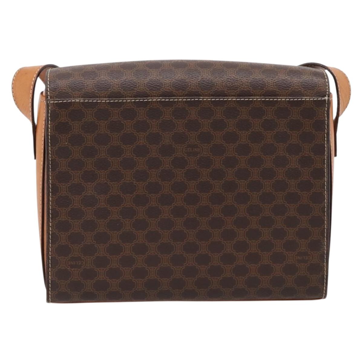 CELINE Macadam Canvas Circle Shoulder Bag PVC Leather Brown Gold Auth 202926