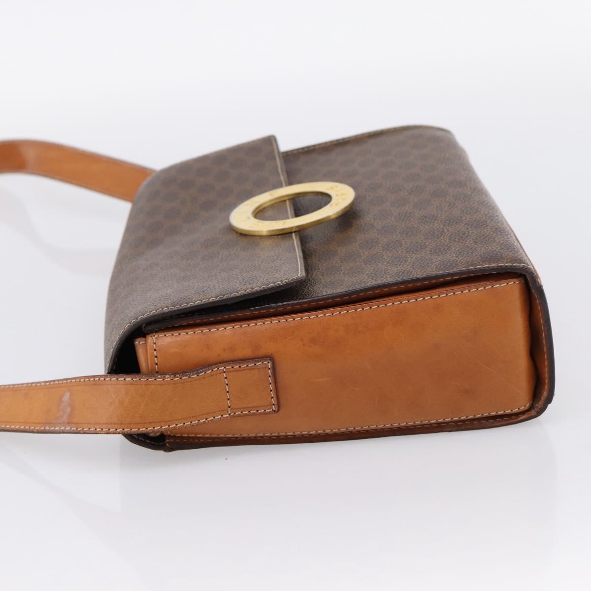 CELINE Macadam Canvas Circle Shoulder Bag PVC Leather Brown Gold Auth 202926