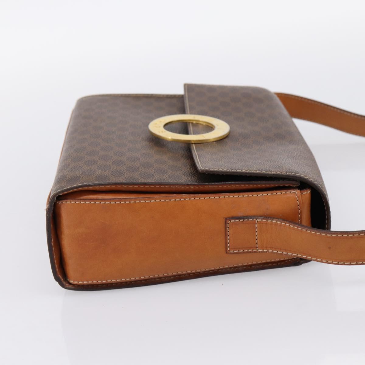 CELINE Macadam Canvas Circle Shoulder Bag PVC Leather Brown Gold Auth 202926