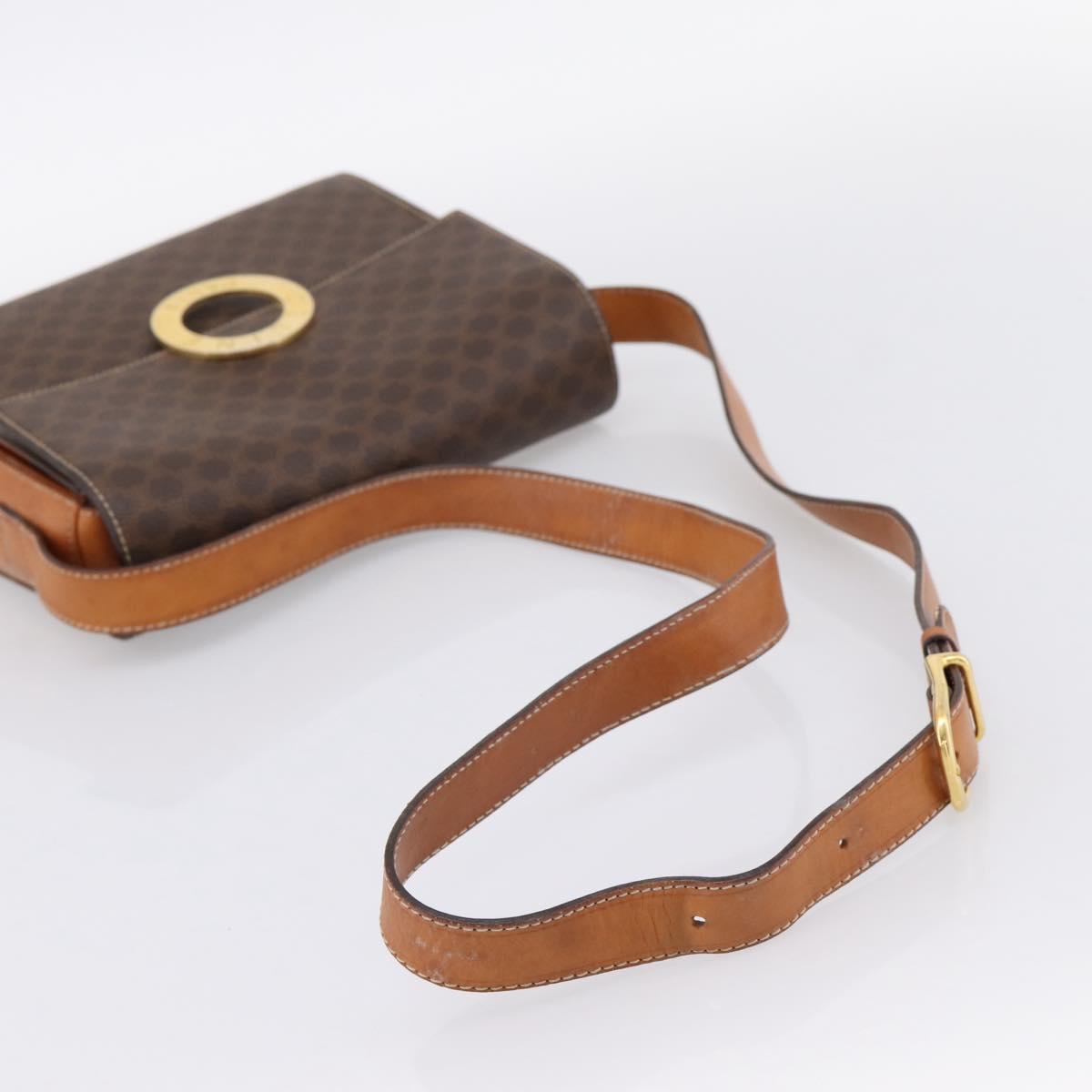 CELINE Macadam Canvas Circle Shoulder Bag PVC Leather Brown Gold Auth 202926