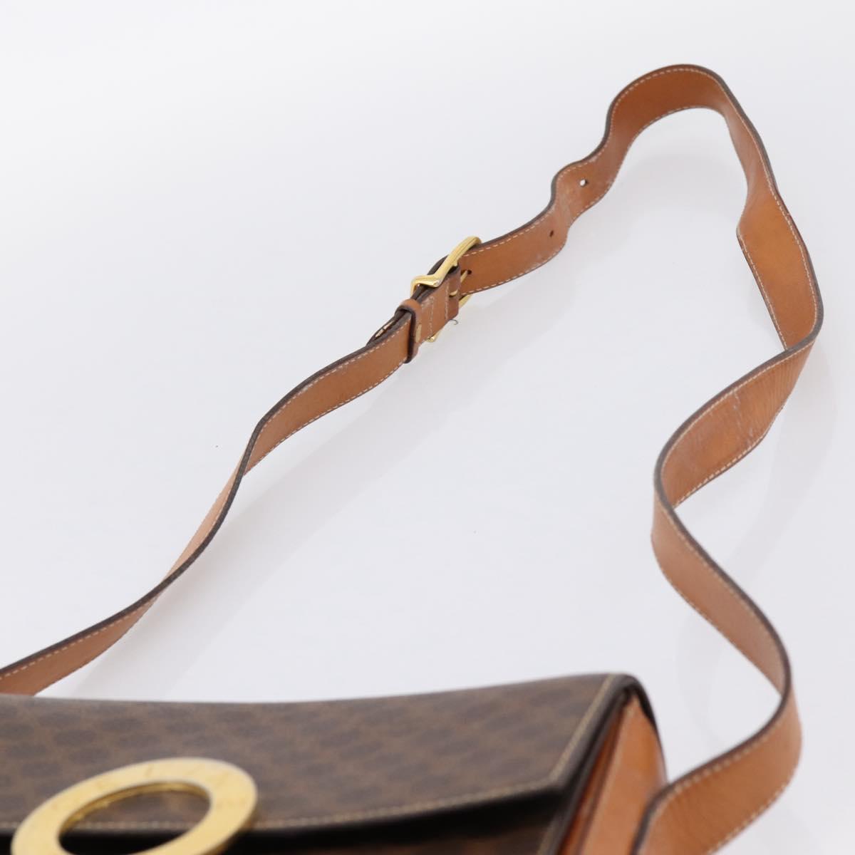 CELINE Macadam Canvas Circle Shoulder Bag PVC Leather Brown Gold Auth 202926