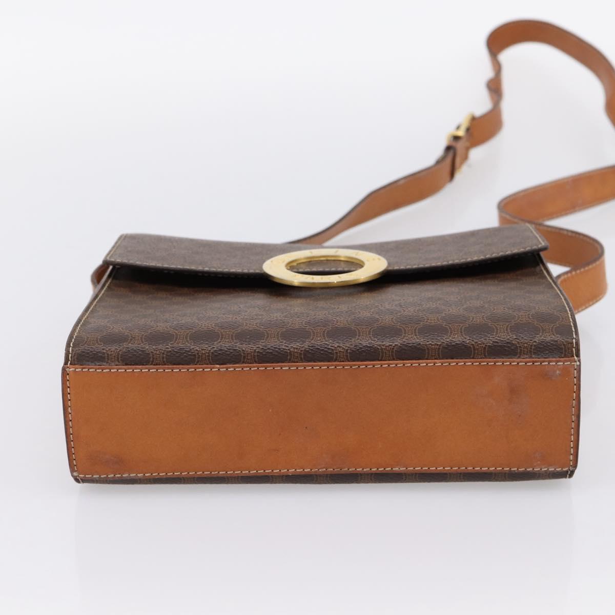 CELINE Macadam Canvas Circle Shoulder Bag PVC Leather Brown Gold Auth 202926