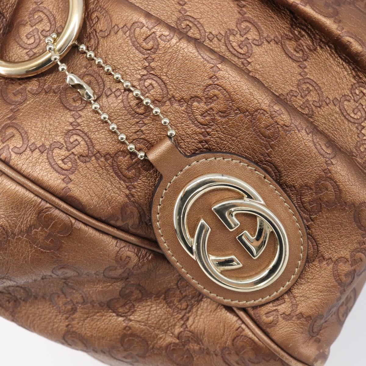 GUCCI GG Canvas Guccissima Tote Bag Leather Bronze Gold 211944 Auth 202927V