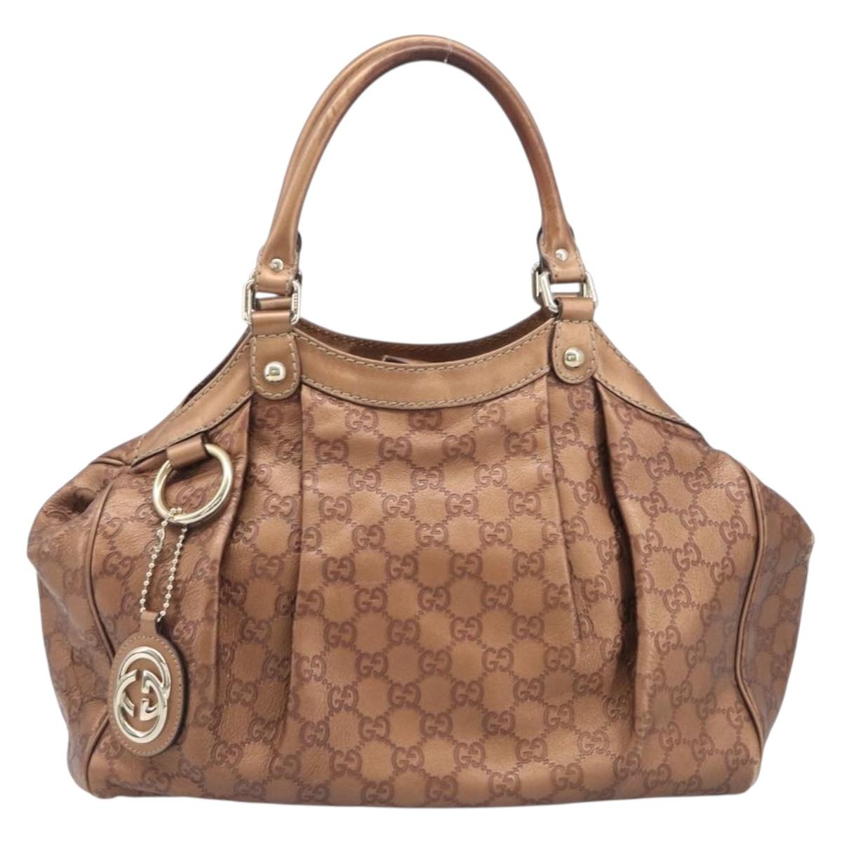 GUCCI GG Canvas Guccissima Tote Bag Leather Bronze Gold 211944 Auth 202927V