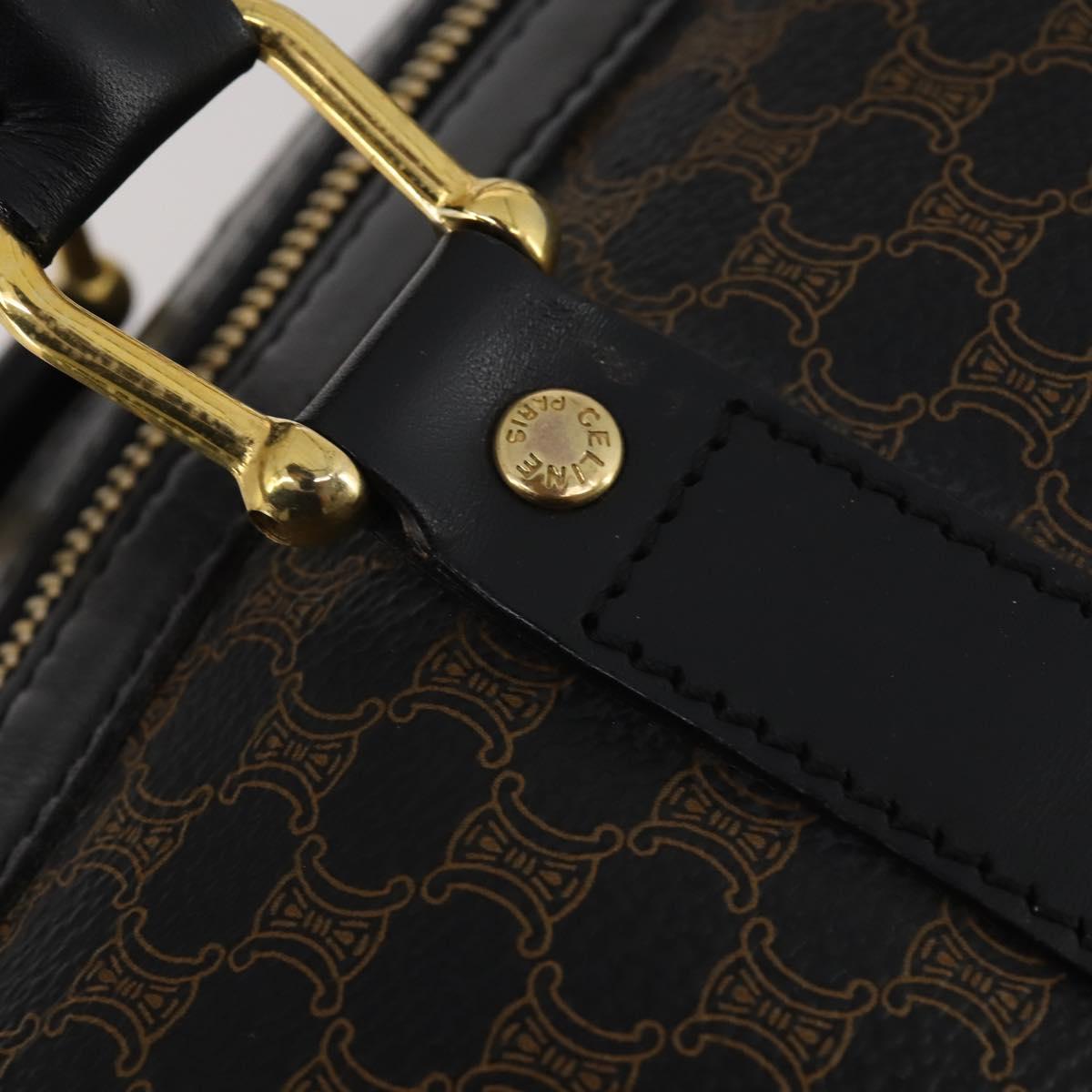 CELINE Macadam Canvas Boston Bag PVC Leather Black Gold Auth 202929V