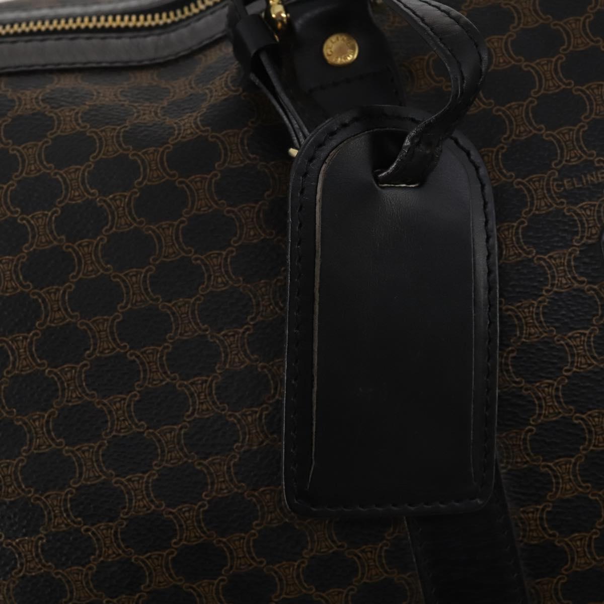 CELINE Macadam Canvas Boston Bag PVC Leather Black Gold Auth 202929V
