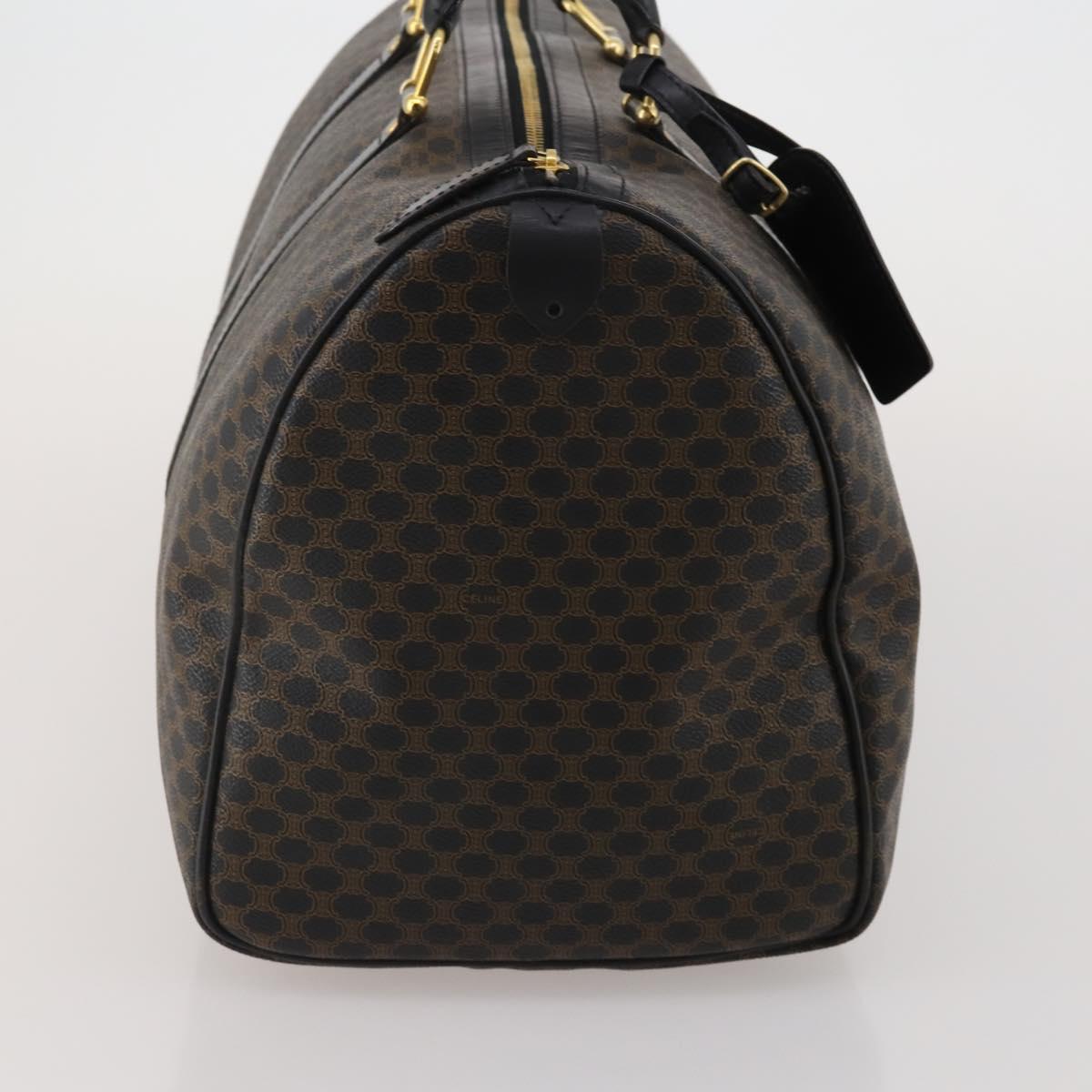 CELINE Macadam Canvas Boston Bag PVC Leather Black Gold Auth 202929V