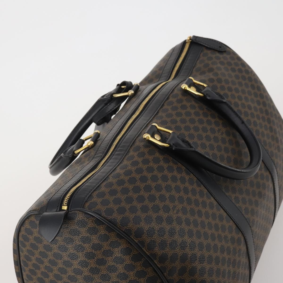 CELINE Macadam Canvas Boston Bag PVC Leather Black Gold Auth 202929V