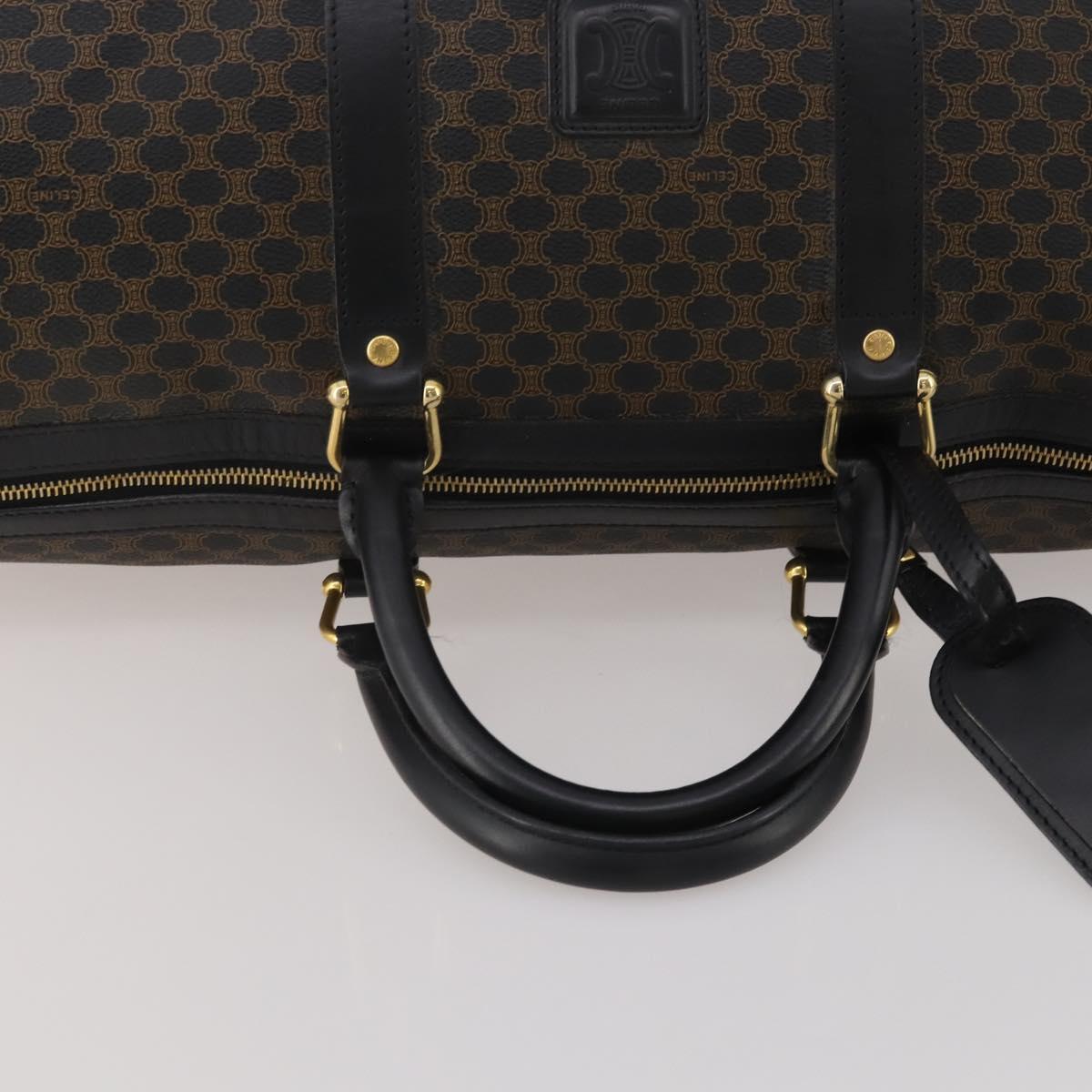 CELINE Macadam Canvas Boston Bag PVC Leather Black Gold Auth 202929V