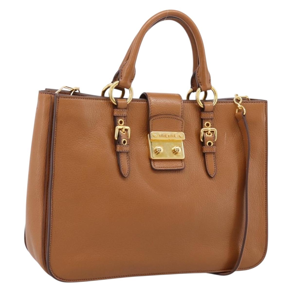 Miu Miu Hand Bag Leather 2way Brown Gold Auth 202932V