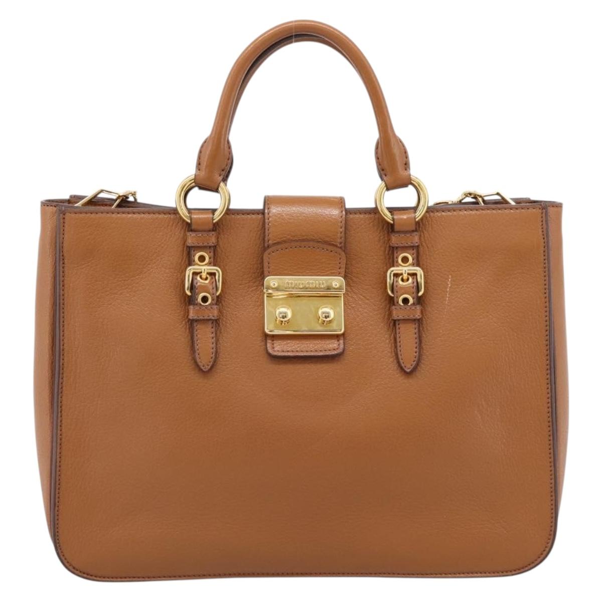 Miu Miu Hand Bag Leather 2way Brown Gold Auth 202932V