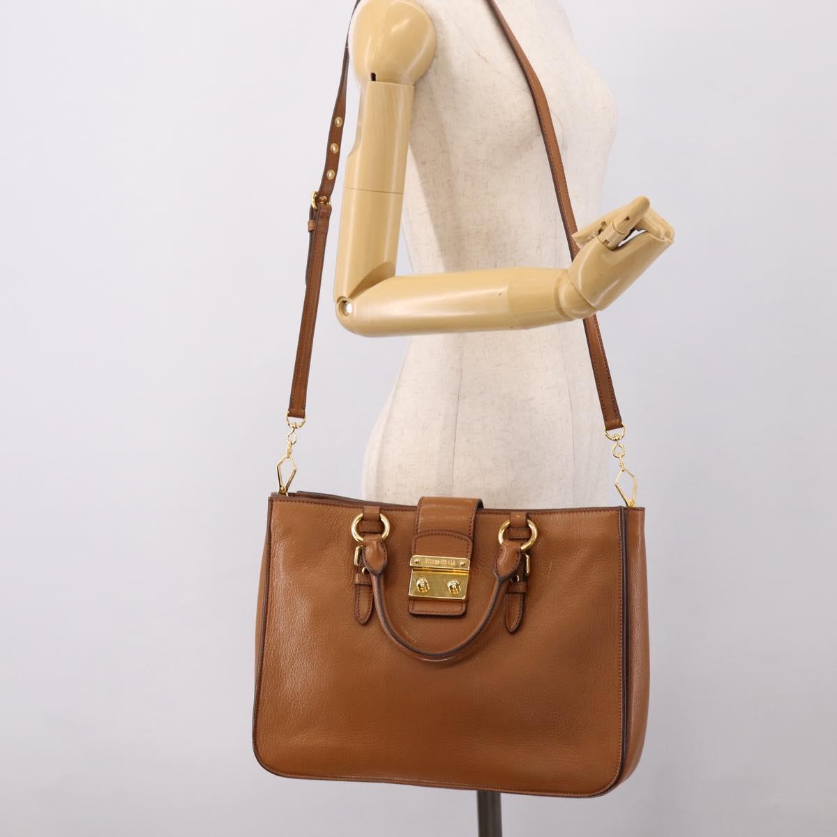 Miu Miu Hand Bag Leather 2way Brown Gold Auth 202932V