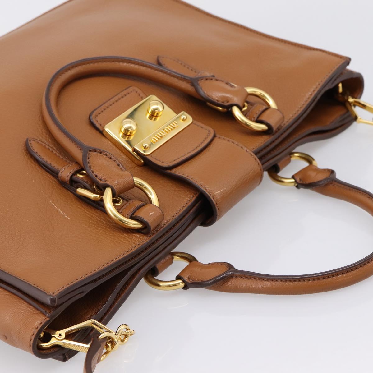 Miu Miu Hand Bag Leather 2way Brown Gold Auth 202932V