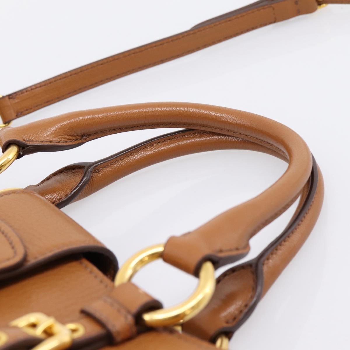 Miu Miu Hand Bag Leather 2way Brown Gold Auth 202932V