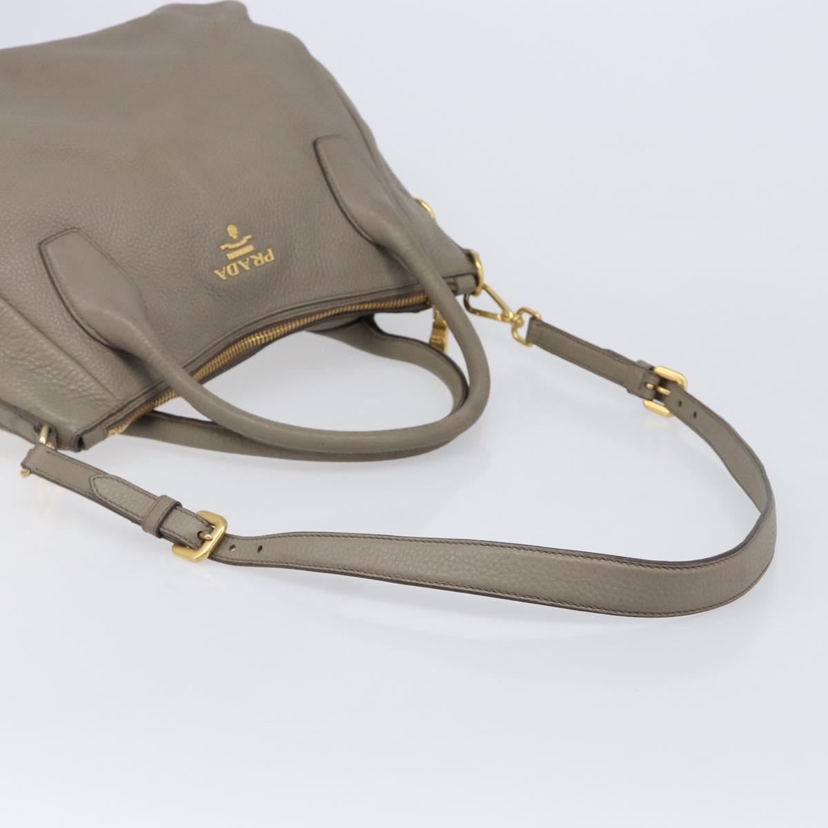 PRADA Hand Bag Vittero Dino Leather 2way Gray Gold Auth 202933V