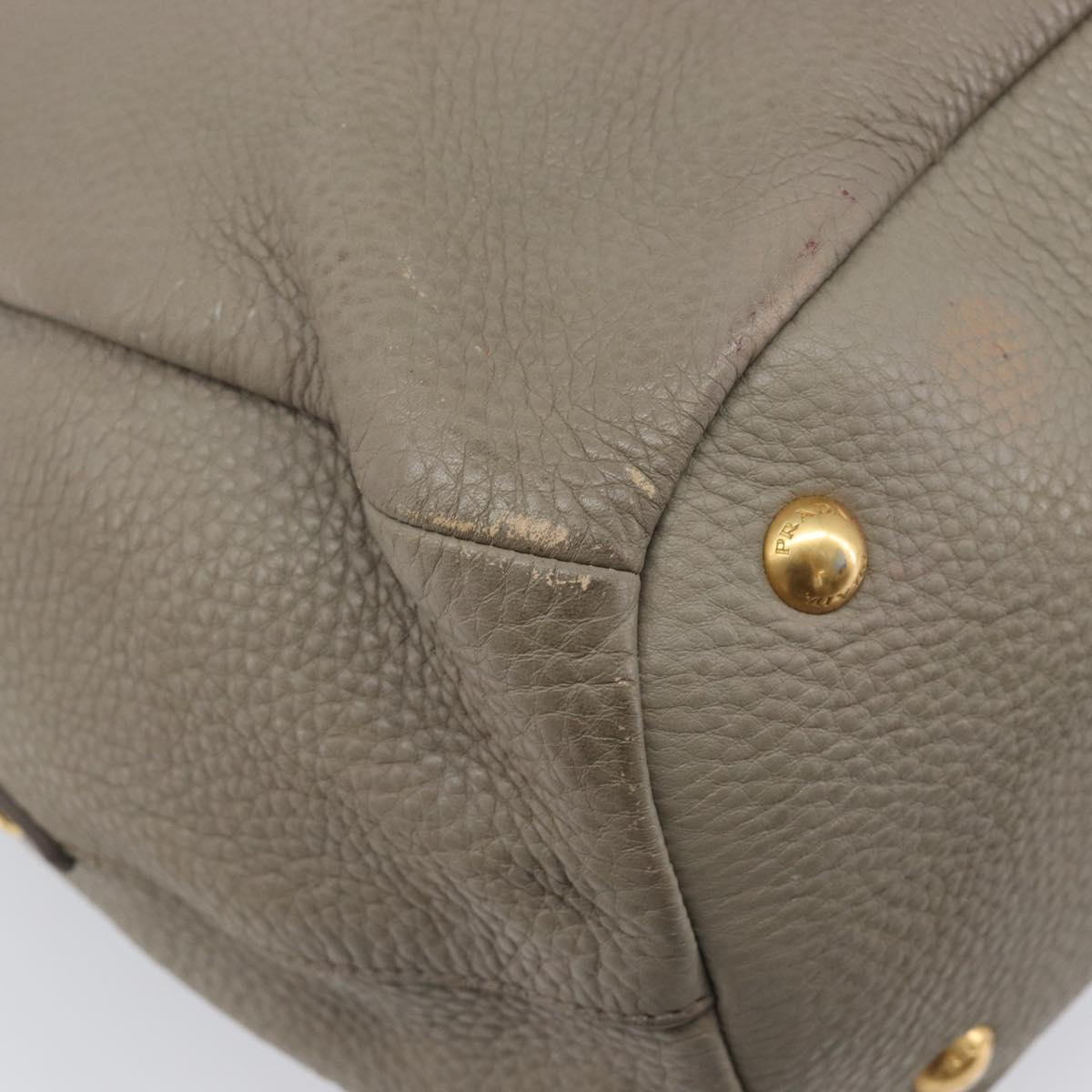 PRADA Hand Bag Vittero Dino Leather 2way Gray Gold Auth 202933V