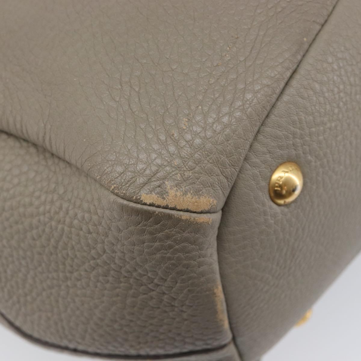 PRADA Hand Bag Vittero Dino Leather 2way Gray Gold Auth 202933V