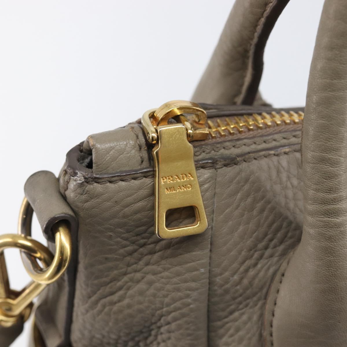 PRADA Hand Bag Vittero Dino Leather 2way Gray Gold Auth 202933V