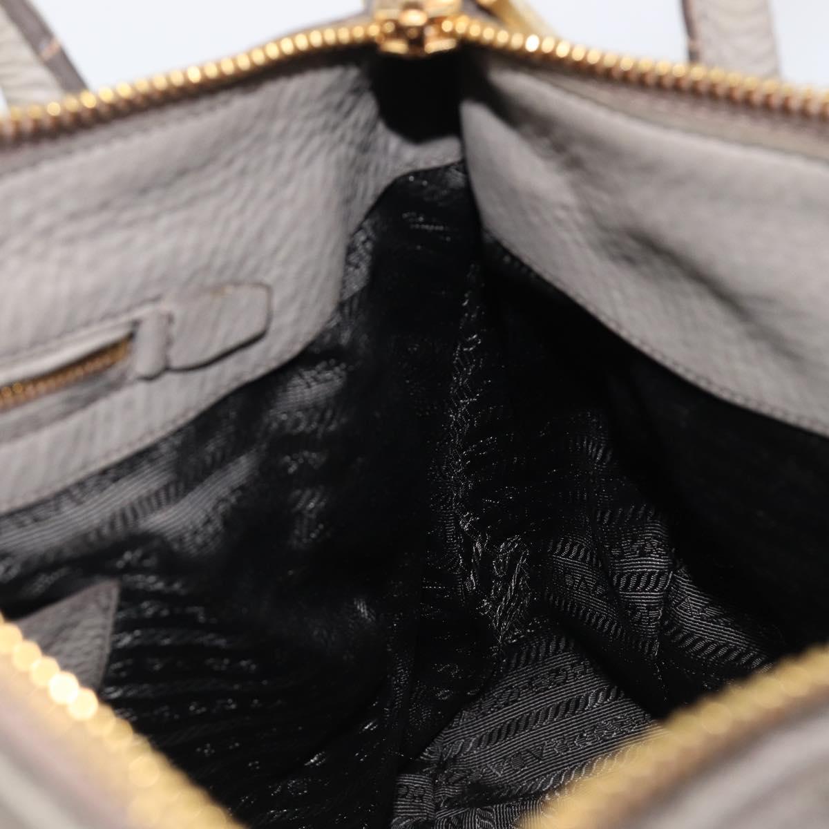 PRADA Hand Bag Vittero Dino Leather 2way Gray Gold Auth 202933V
