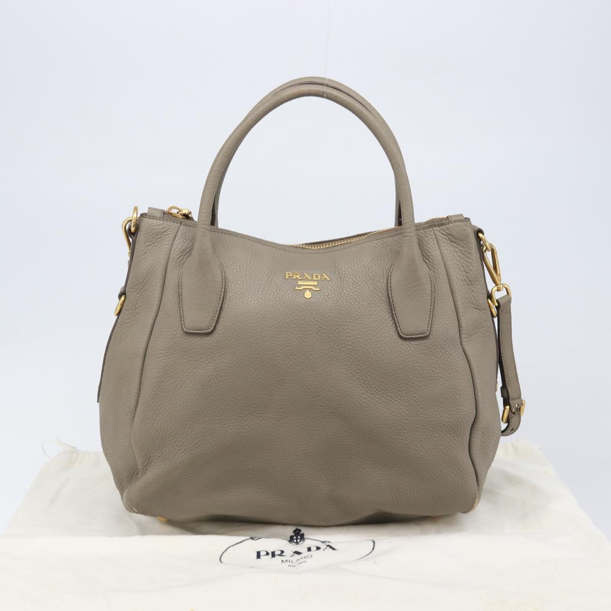 PRADA Hand Bag Vittero Dino Leather 2way Gray Gold Auth 202933V