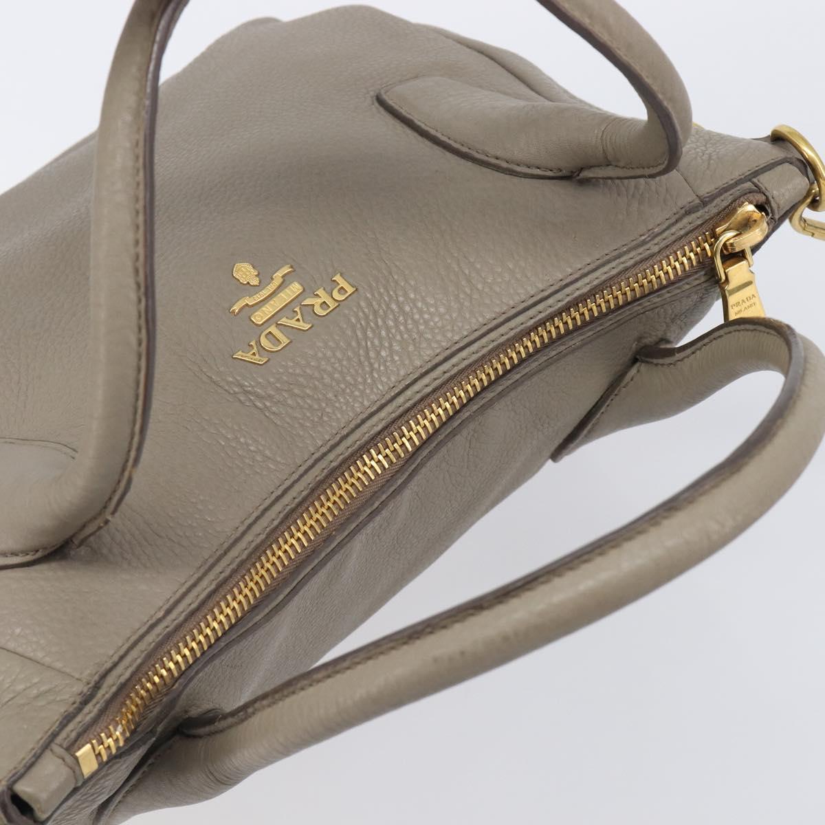 PRADA Hand Bag Vittero Dino Leather 2way Gray Gold Auth 202933V