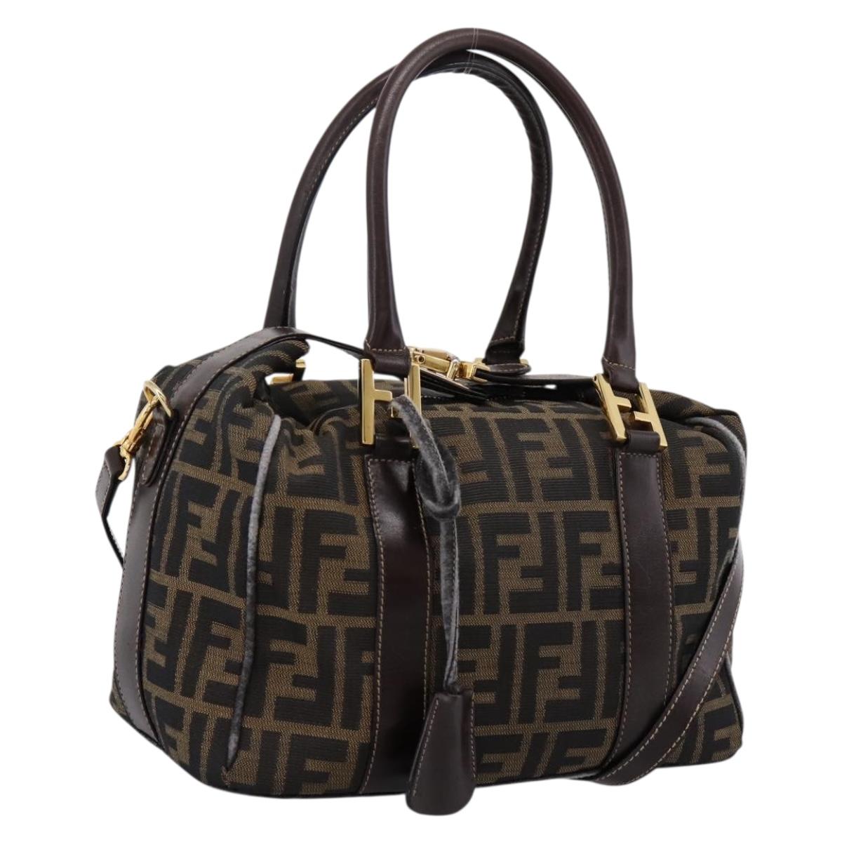 FENDI Zucca Canvas Hand Bag 2way Brown Gold Auth 202934