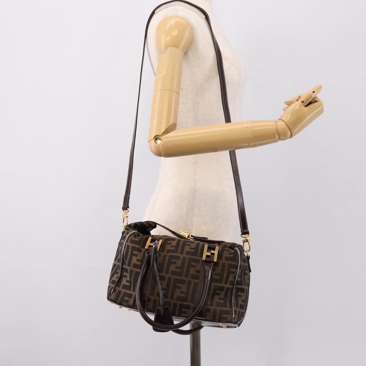 FENDI Zucca Canvas Hand Bag 2way Brown Gold Auth 202934
